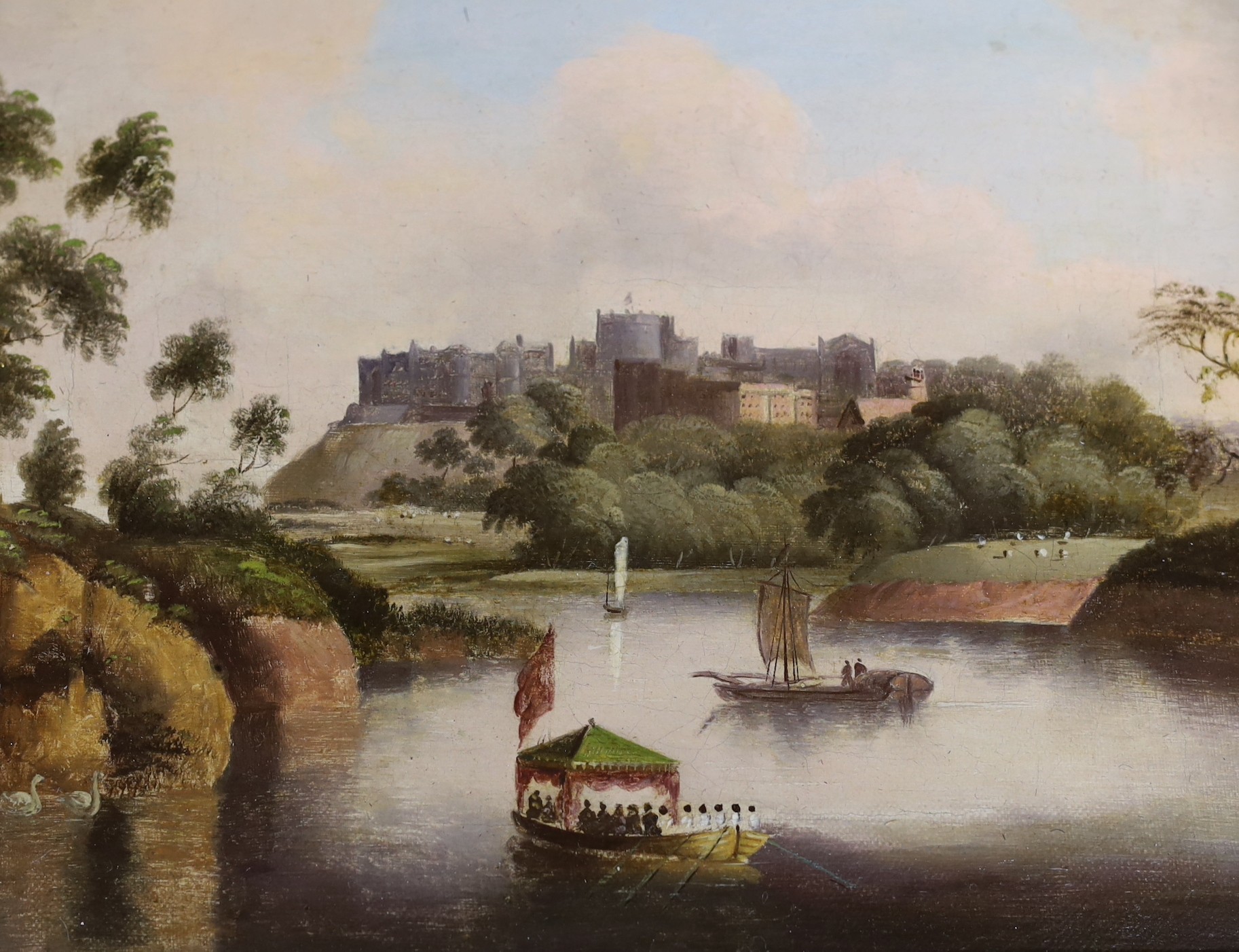 Three assorted 19th century pictures: a watercolour of fisherfolk after Birket Foster, a watercolour by Norman Macdougall and an unsigned oil, view of Windsor Castle, largest 18 x 23cm